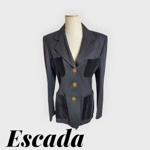 Escada Black Wool and Velvet Blazer Jacket